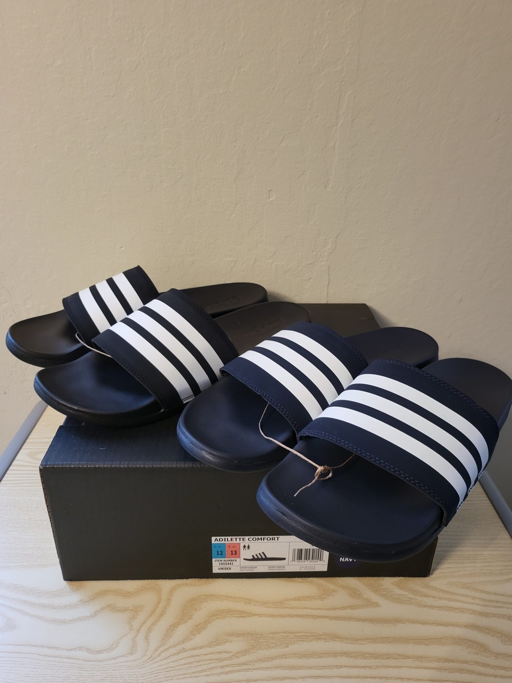 BUNDLE! NEW Adidas Adilette Comfort Slides Black & Navy Size Men 12/Women 13